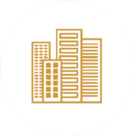 Icône dorée représentant des immeubles symbolisant les entreprises