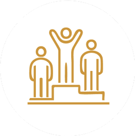 Icône dorée représentant trois personnes sur un podium