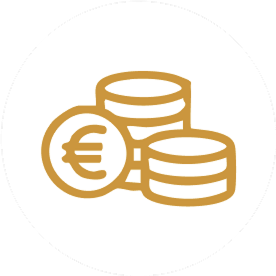 Icône dorée représentant des pièces de monnaie avec le symbole euro