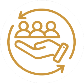 Icône représentant une main protégeant un groupe de personnes.